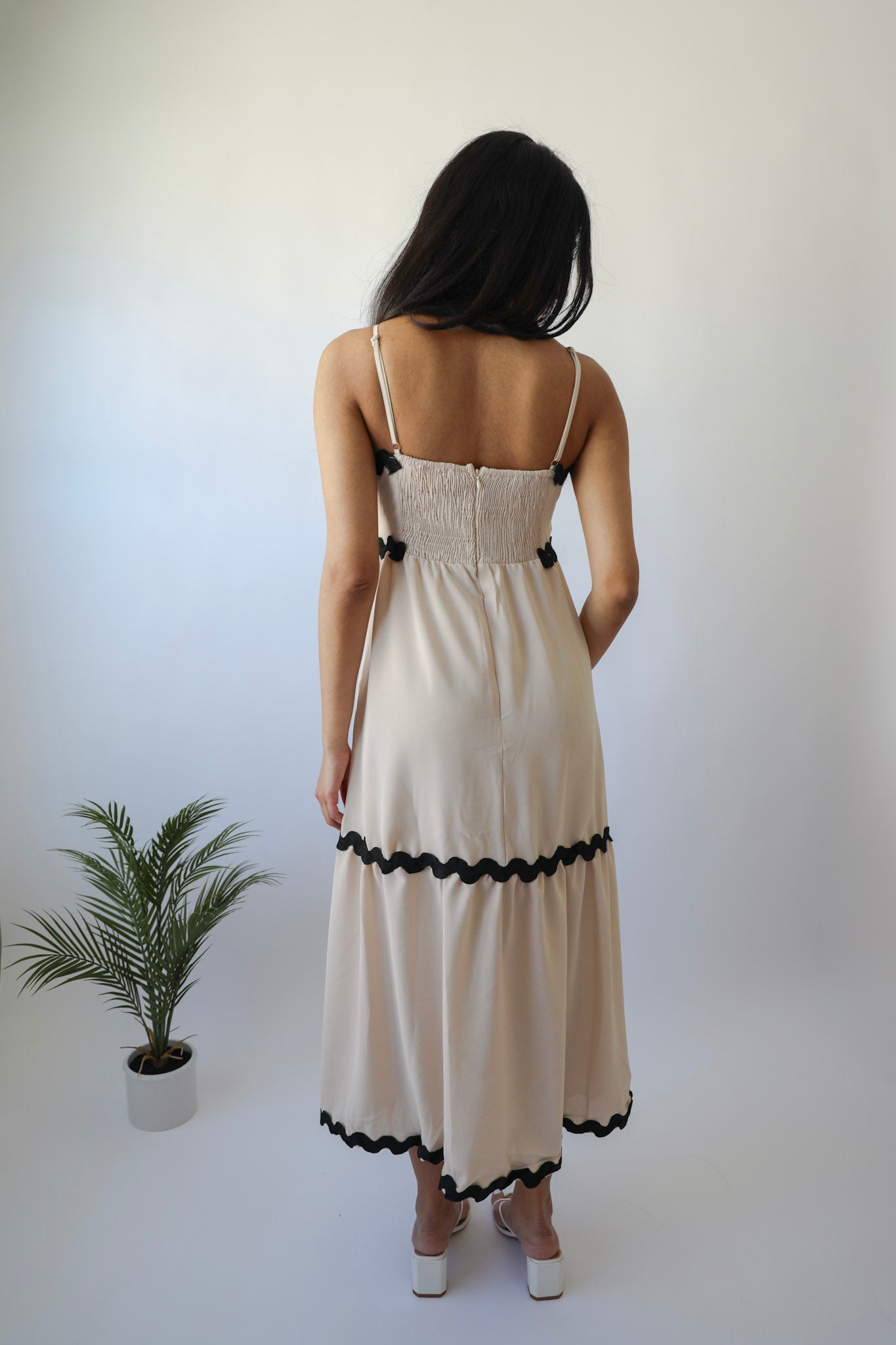 Cream & Black Ric Rac Trim Detail Maxi Strap Dress – Fresh Jasmine